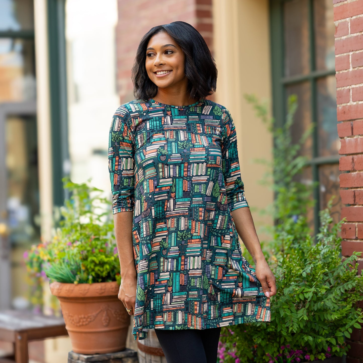 Botanical Library 3/4th Sleeves Long Tunic