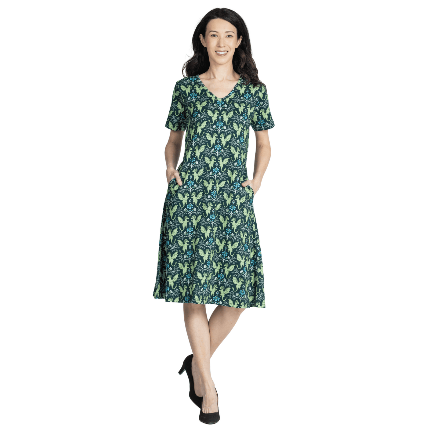 Dragons Damask A-Line Dress (No Waist Seam)