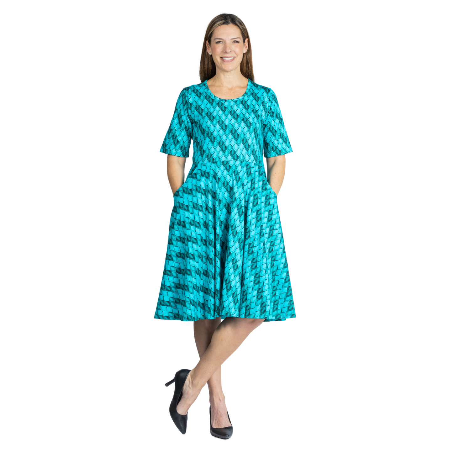 Teal Dragon Scales Twirl Dress