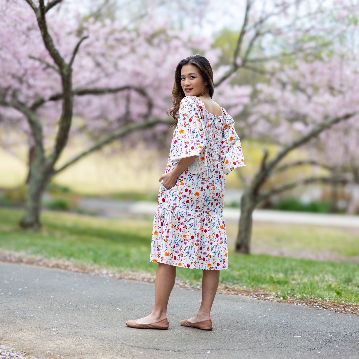 Wildflowers Flutter Sleeve Frill Dress