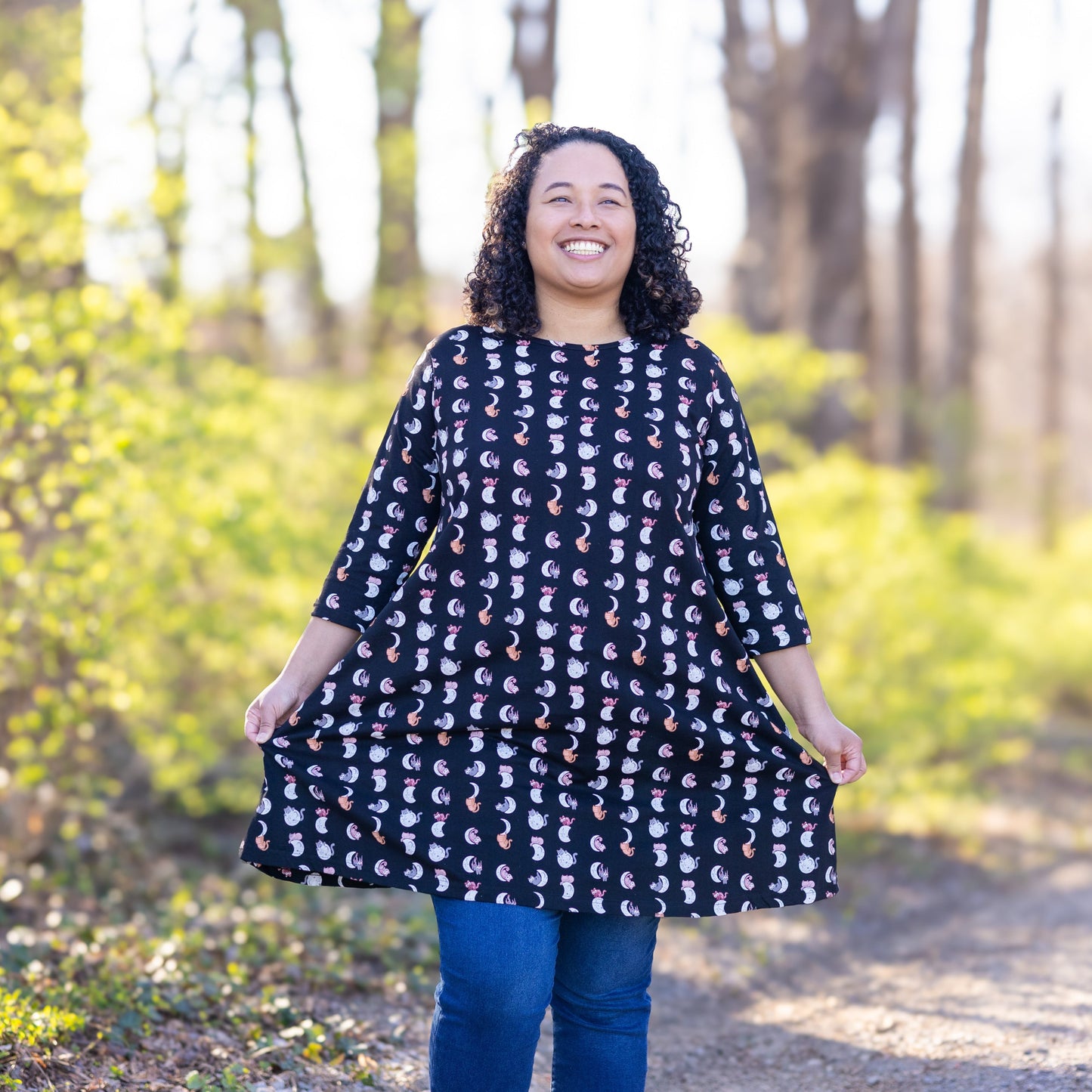 Lunar Kitty Glow-in-the-Dark 3/4th Sleeves Long Tunic