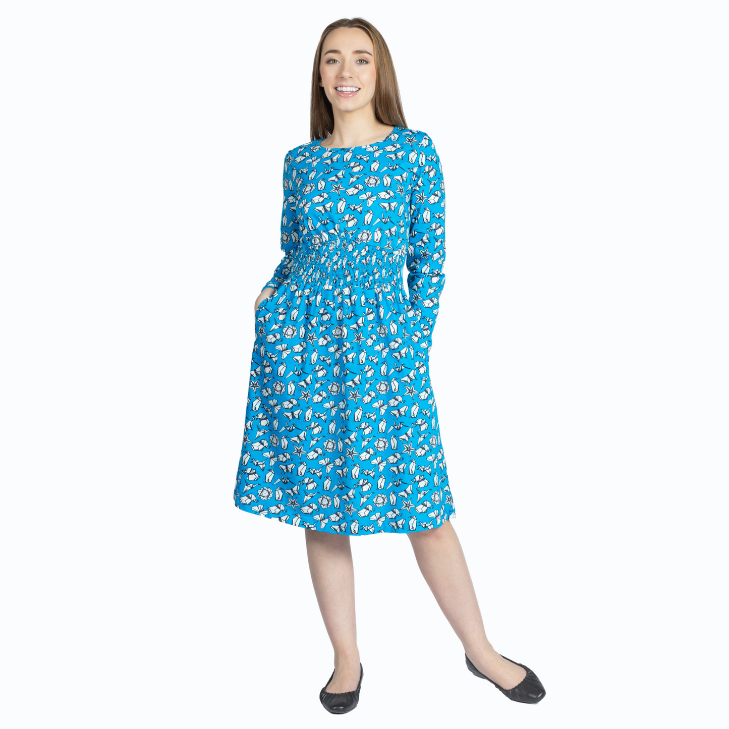 Origami Art Smocked Waist Dress