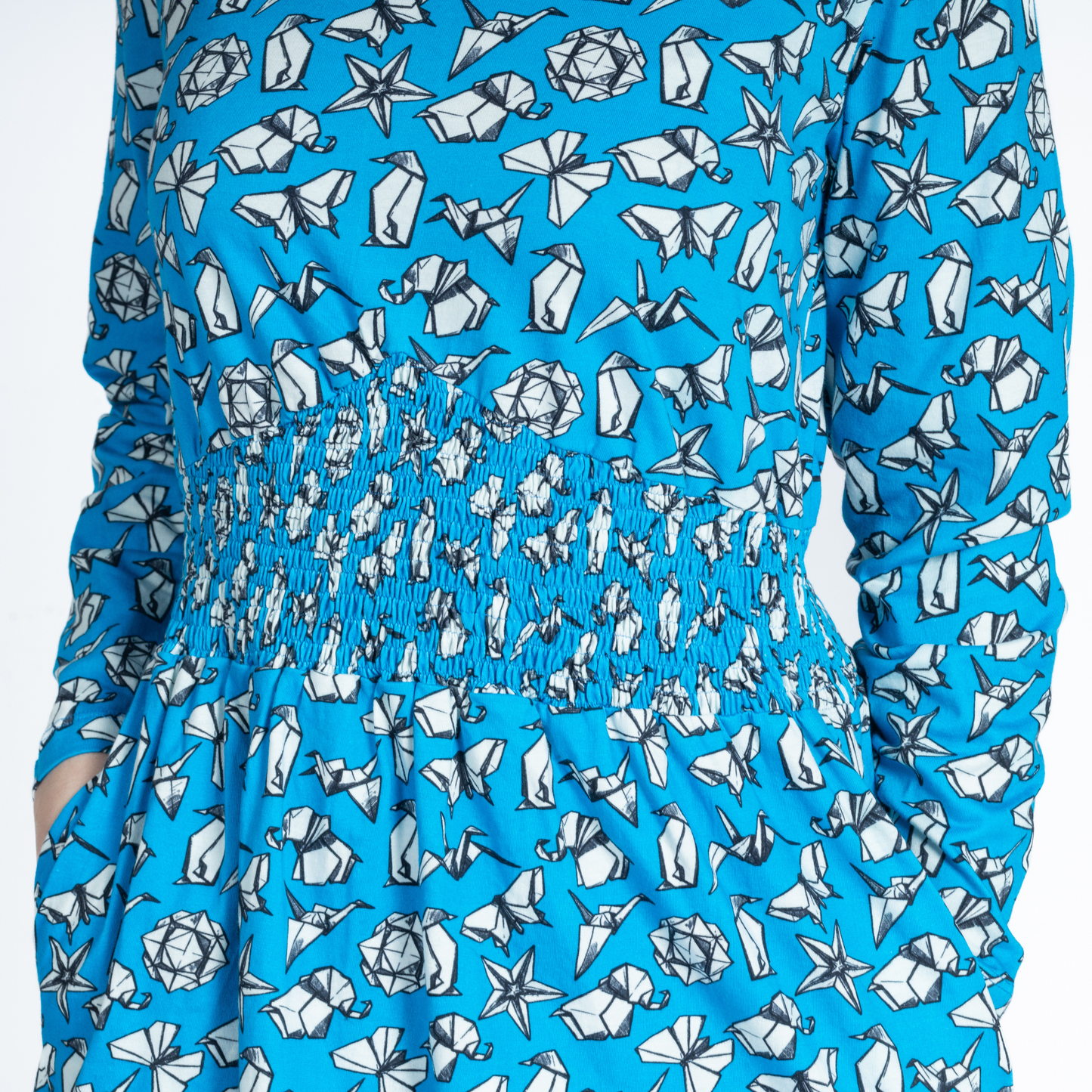 Origami Art Smocked Waist Dress