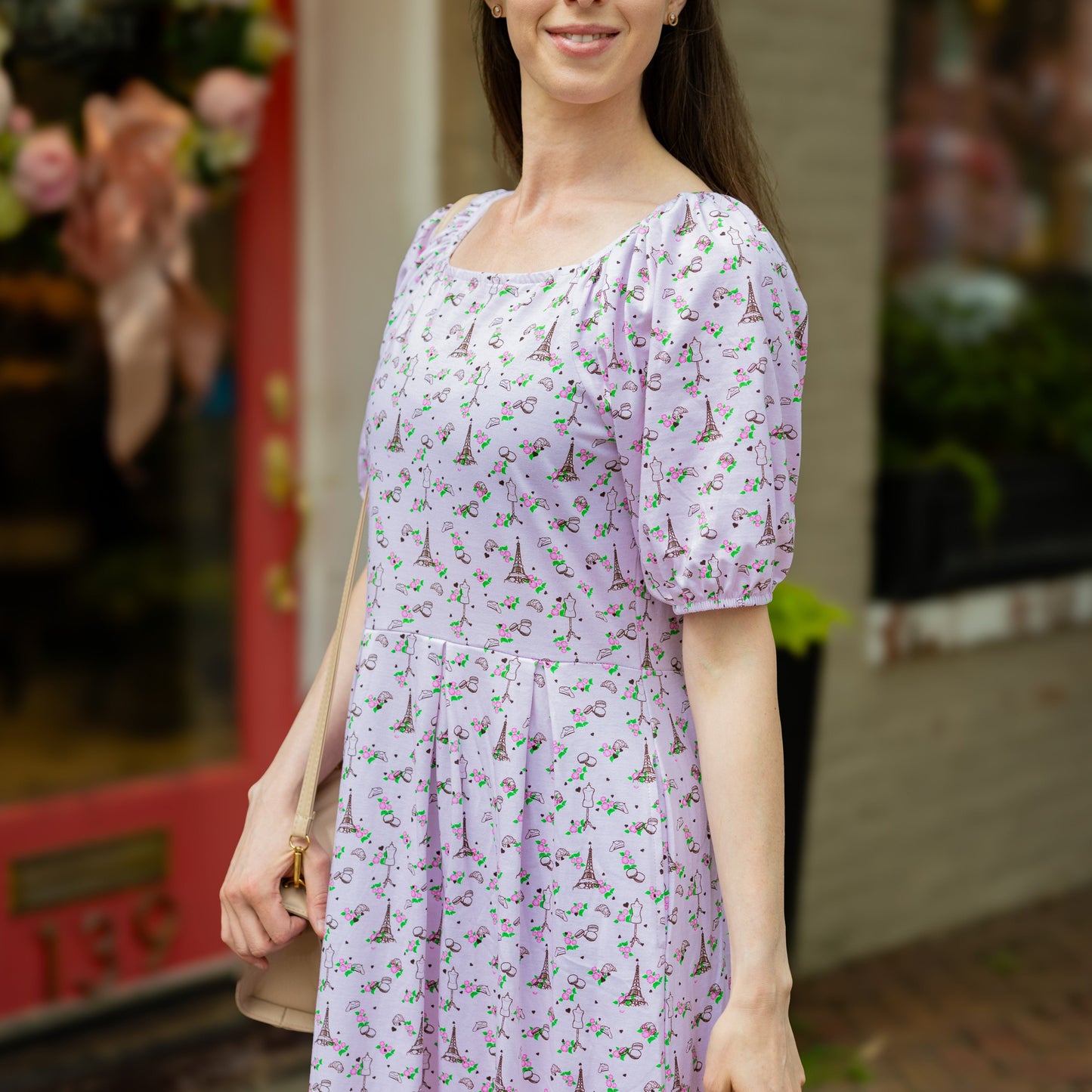 Paris Puff-Sleeve Midi Dress