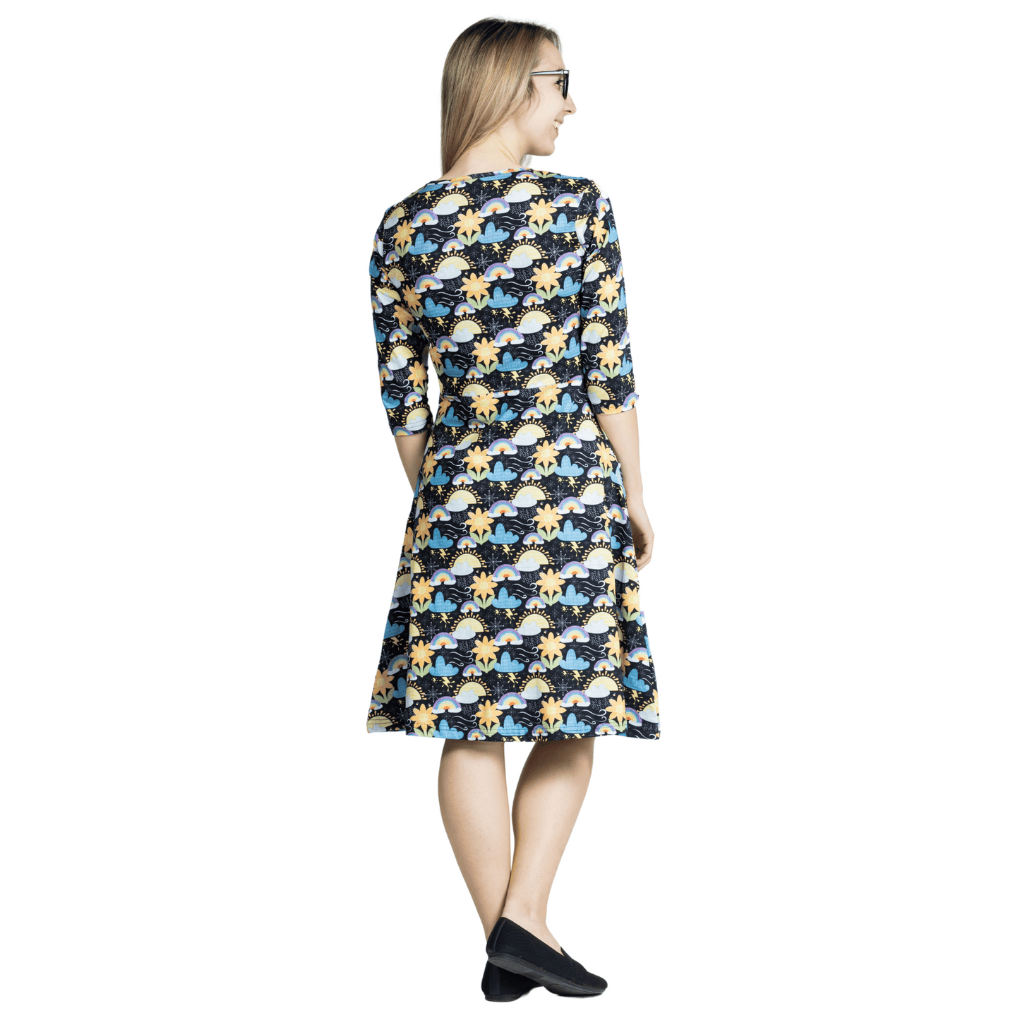 Weather 3/4th Sleeves A-Line Dress (With Waist Seam)