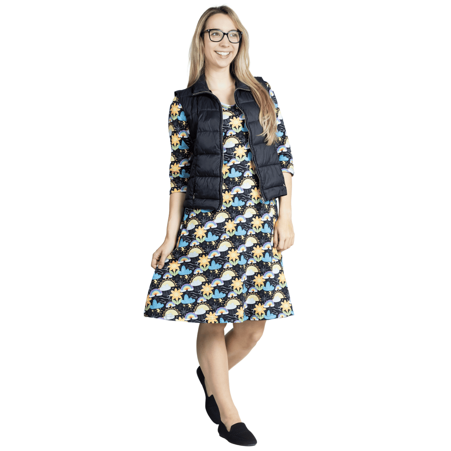 Weather 3/4th Sleeves A-Line Dress (With Waist Seam)
