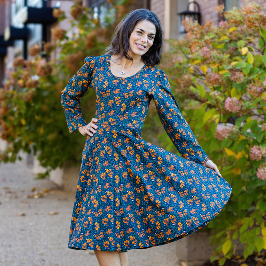 Monarch Butterflies Long Sleeve Twirl Dress