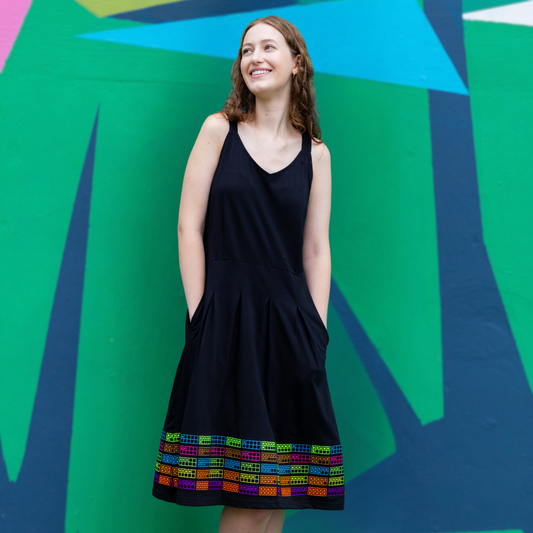 Number Dots Blocks Embroidery Dress