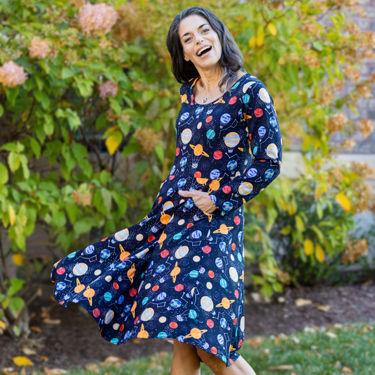 Planet Balloons Long Sleeves Twirl Dress