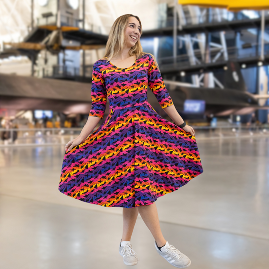 Rainbow & Airplanes 3/4th Sleeves Twirl Dress