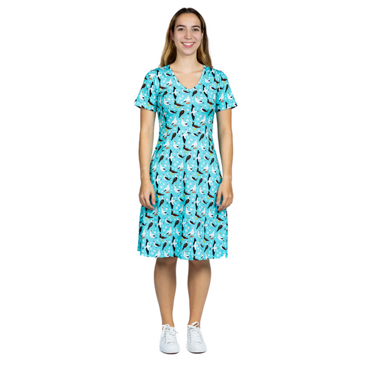 Booby Birds A-Line Dress (With Waist Seam)