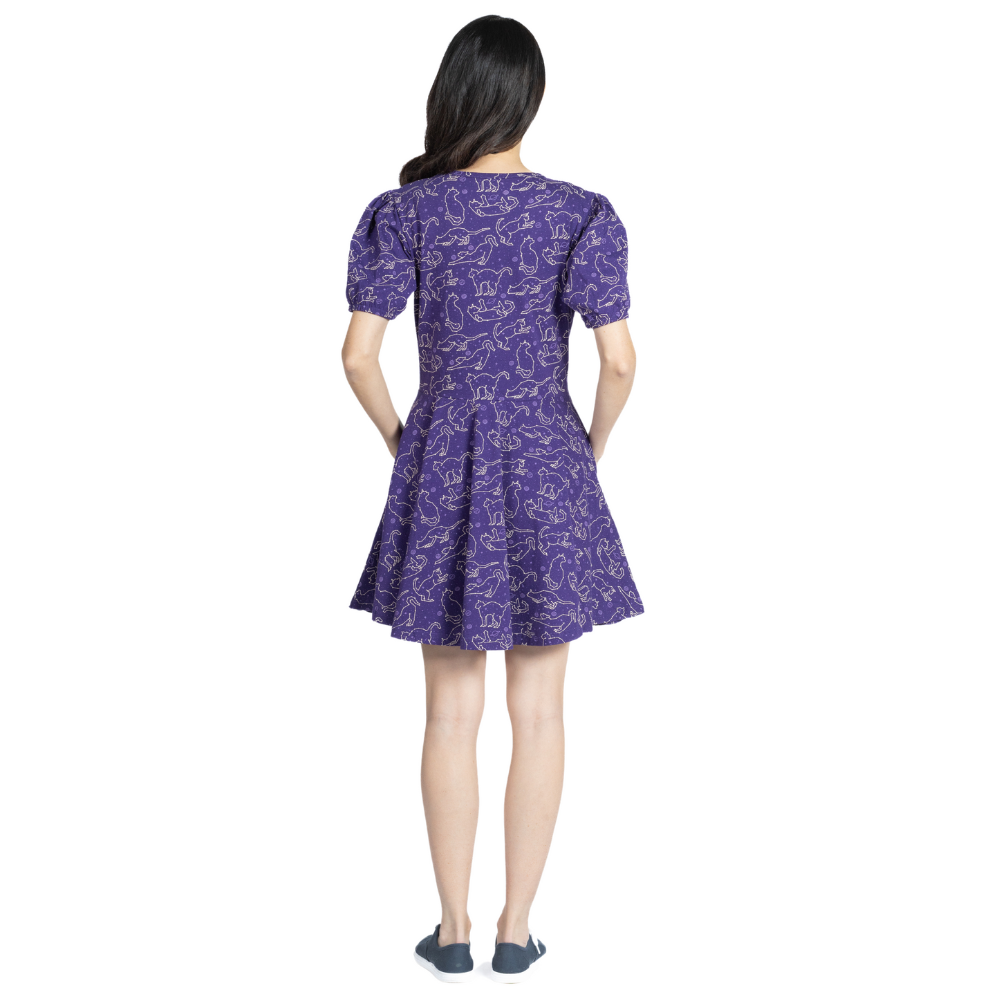 Cats Constellations Glow-in-the-Dark Puff-Sleeves Skater Dress