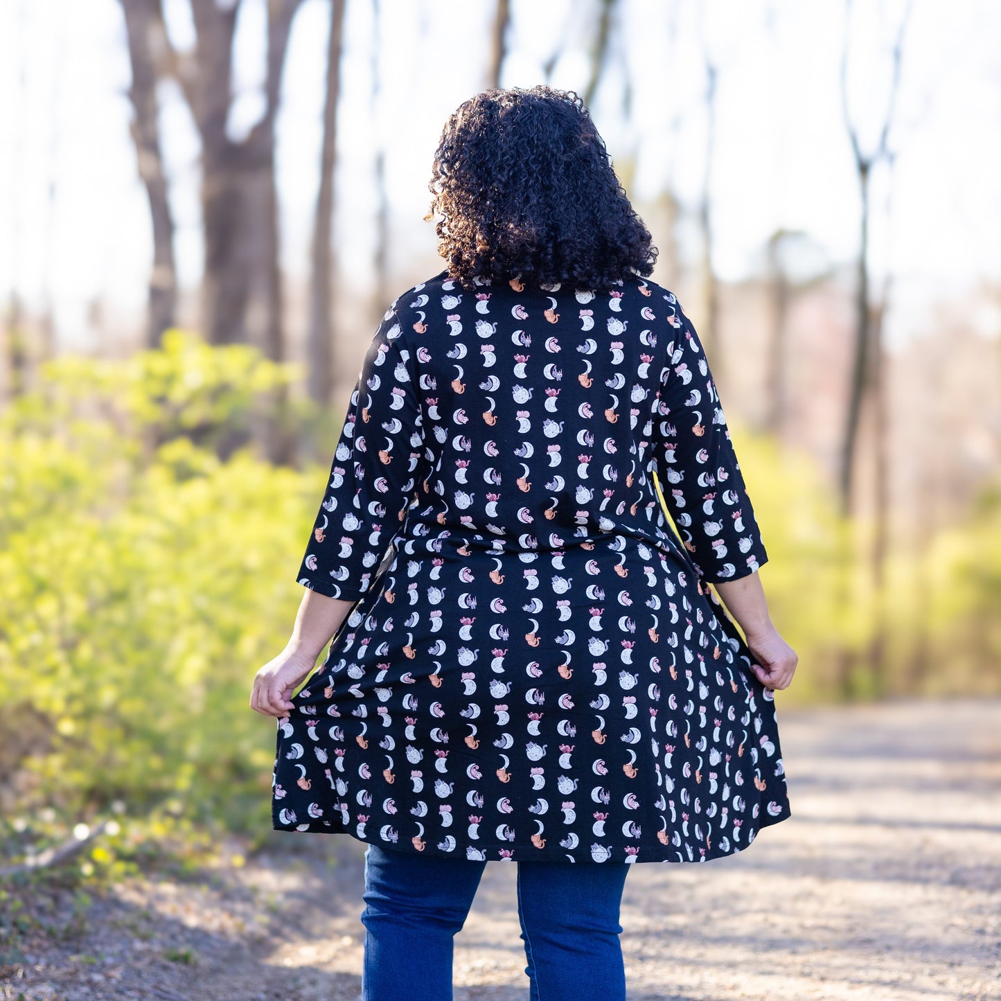 Lunar Kitty Glow-in-the-Dark 3/4th Sleeves Long Tunic
