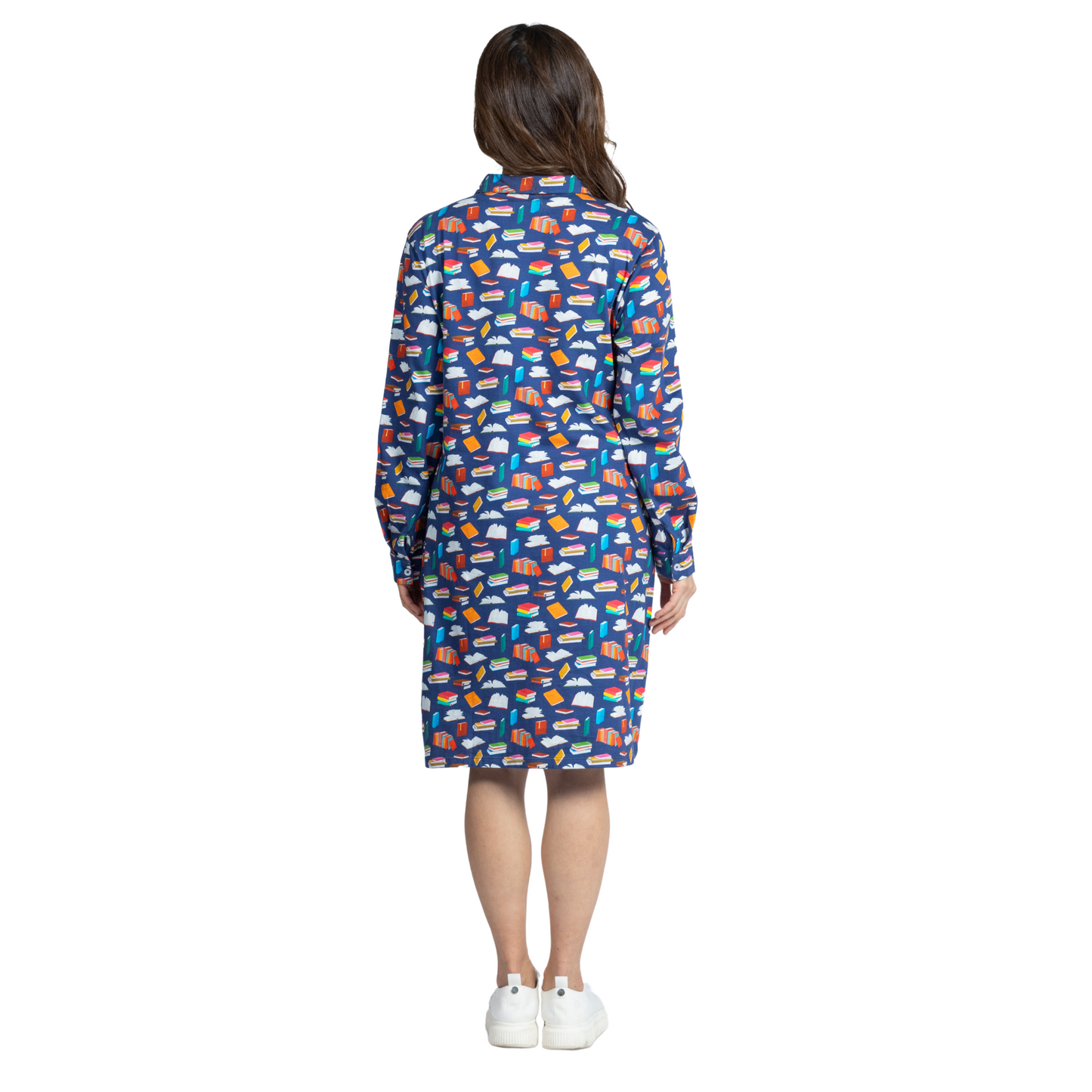 Magical Books Long Sleeve Button-Up Dress