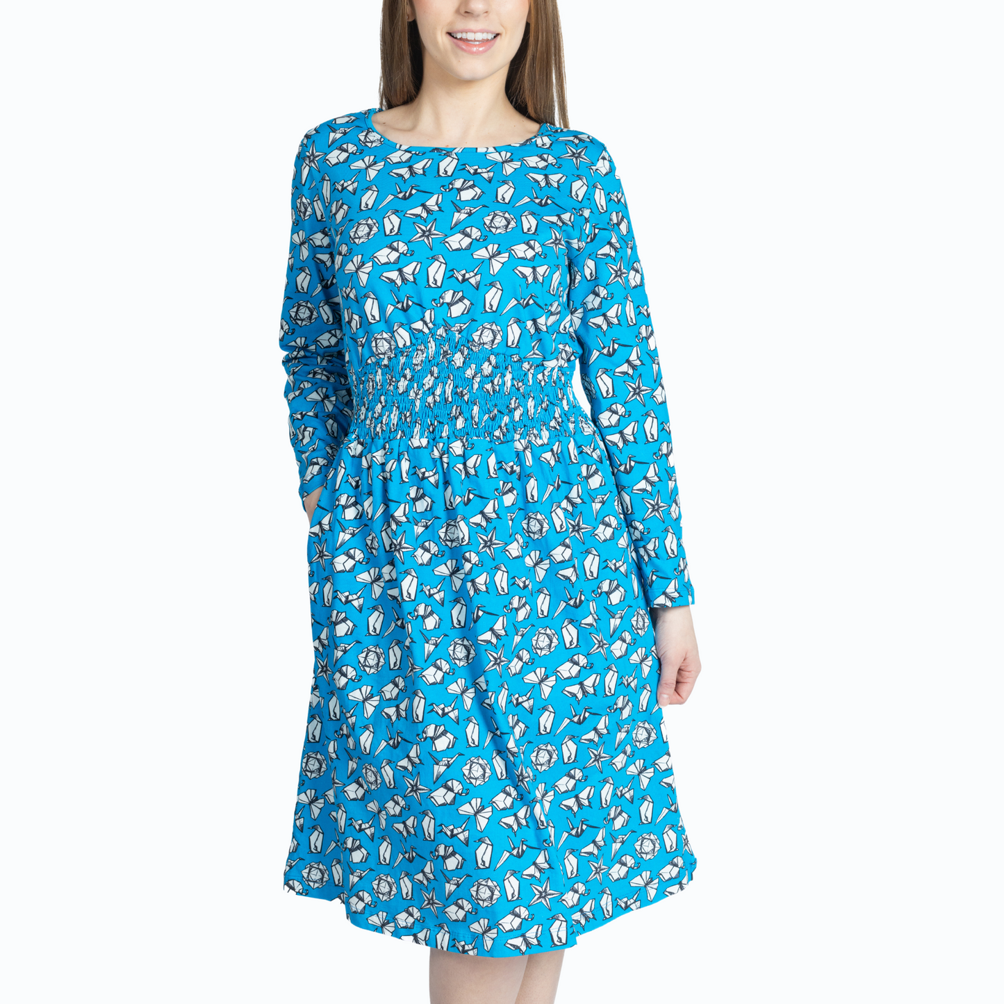 Origami Art Smocked Waist Dress