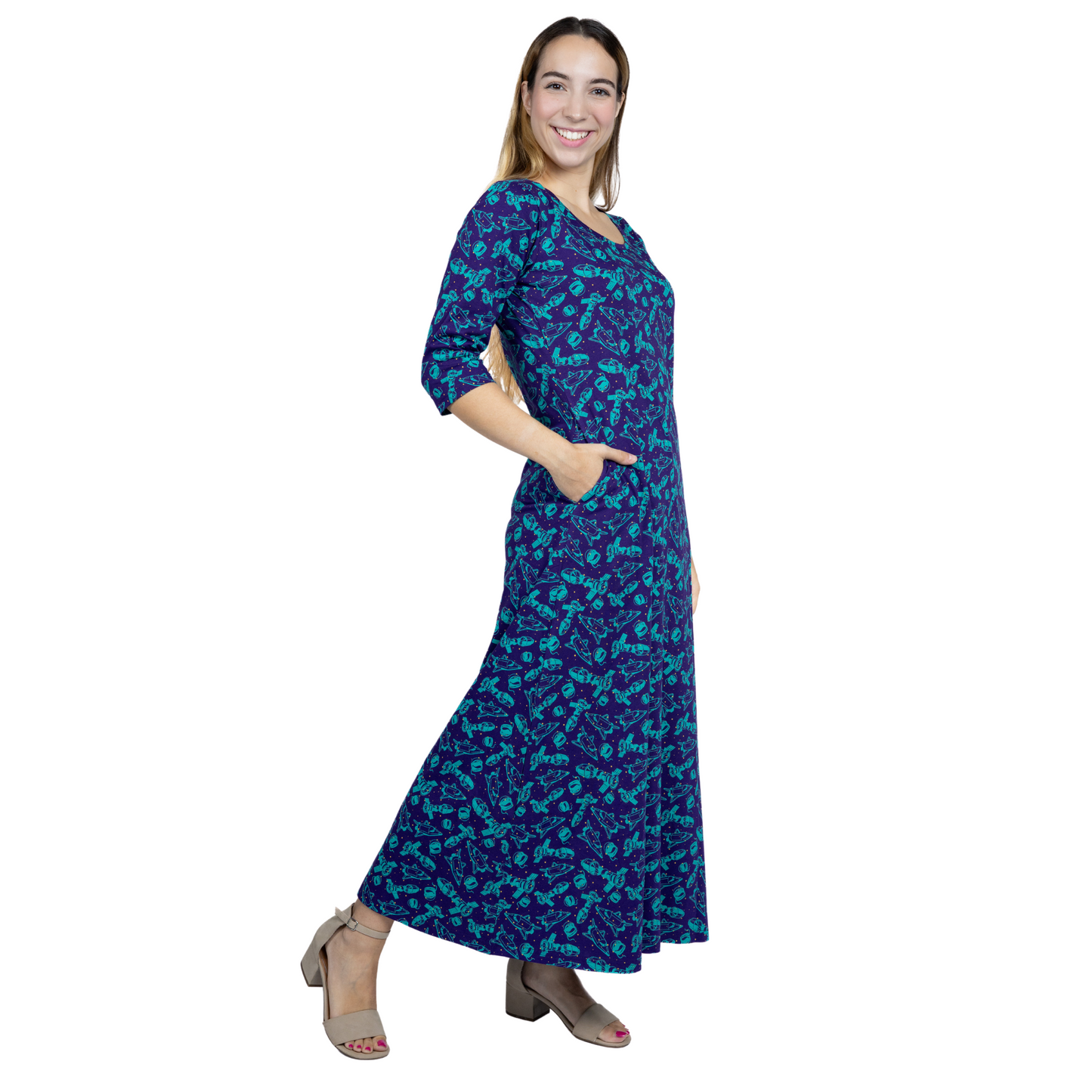 Outer Space 3/4th Sleeve Maxi Dress (No Waist Seam)