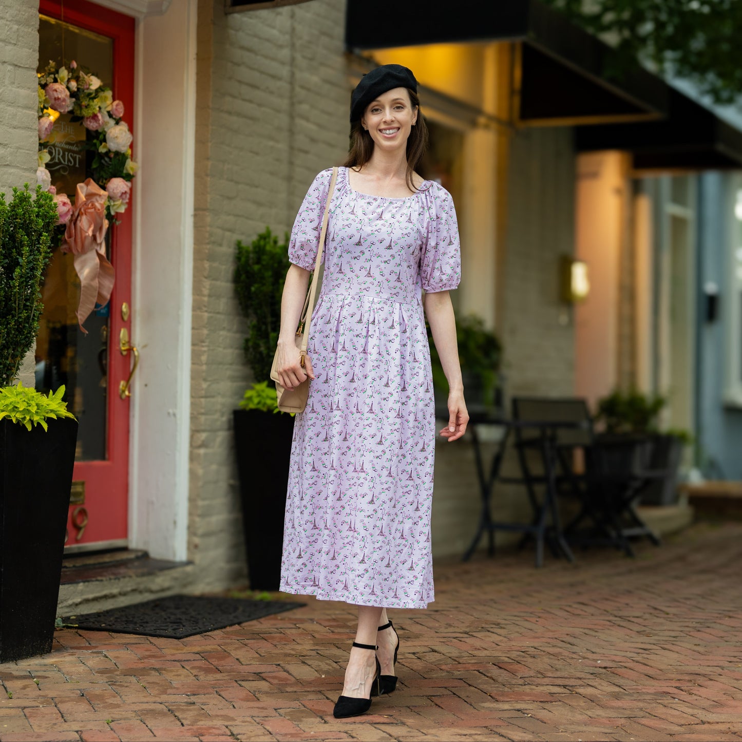 Paris Puff-Sleeve Midi Dress