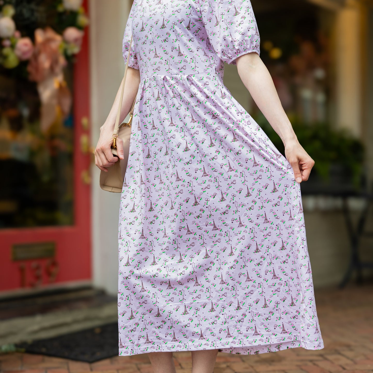 Paris Puff-Sleeve Midi Dress