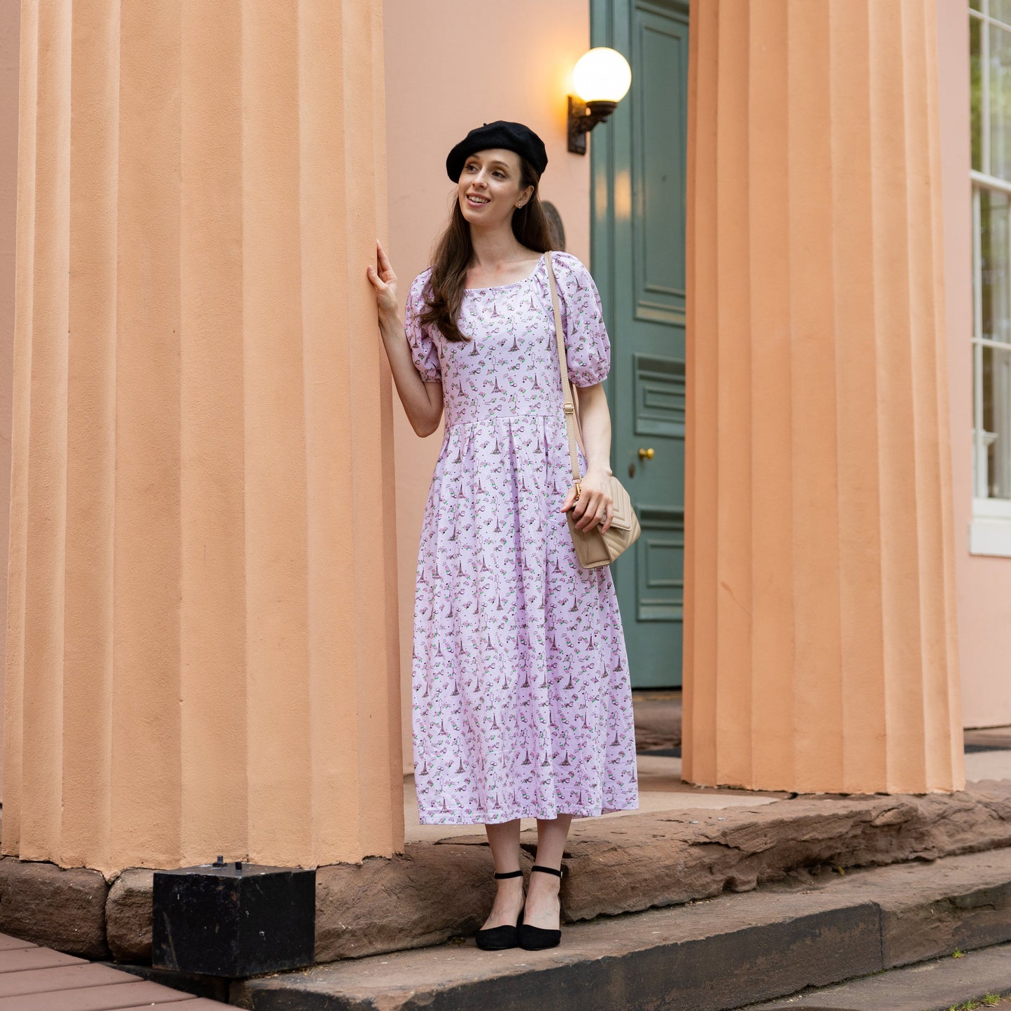 Paris Puff-Sleeve Midi Dress