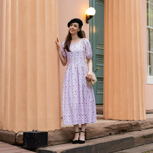 Paris Puff-Sleeve Midi Dress