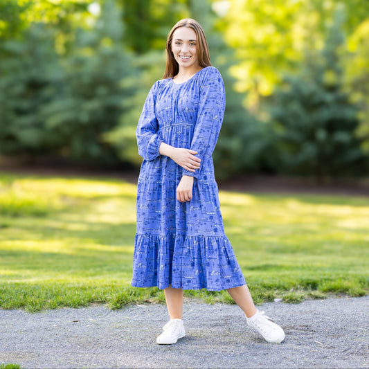 Trains Long Sleeve Midi Dress (With Waist Seam)