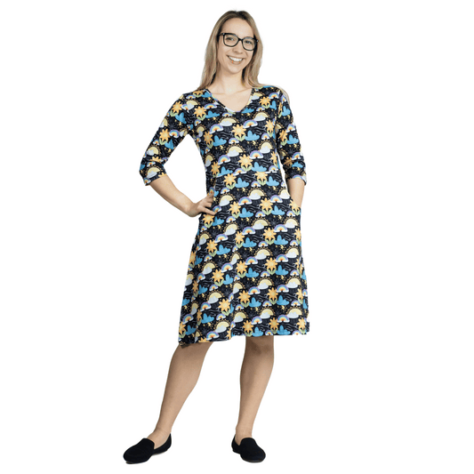 Weather 3/4th Sleeves A-Line Dress (With Waist Seam)