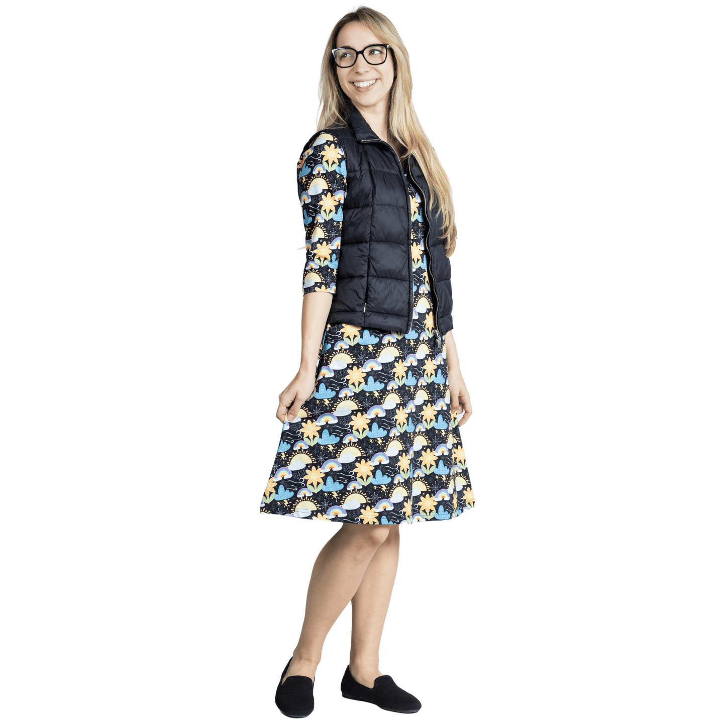 Weather 3/4th Sleeves A-Line Dress (With Waist Seam)